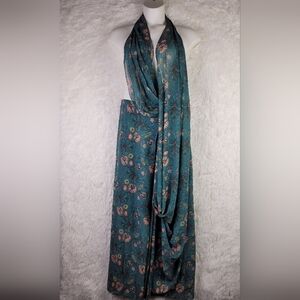 NWT Payal Singhal For Indya Green Floral Chiffon Saree Maxi Skirt Wrap